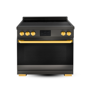 Induction Hardware Luxury Series Orion Edition 36-Inch 5.4 Cu. Ft. Induction Range, Self-Cleaning, Black Stainless Steel with Gold Accents, S-IR36-BS-ORION