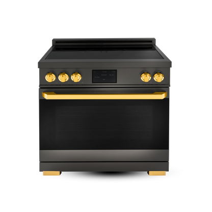 Induction Hardware Luxury Series Orion Edition 36-Inch 5.4 Cu. Ft. Induction Range, Self-Cleaning, Black Stainless Steel with Gold Accents, S-IR36-BS-ORION