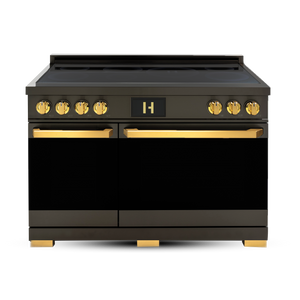 Induction Hardware Luxury Series Orion Edition 48-Inch 7.7 Cu. Ft. Double Oven Induction Range, Self-Cleaning, Black Stainless Steel with Gold Accents, S-IR48-BS-ORION