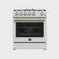 FORNO Espresso Leonardo 30" 5 cu. ft. Gas Range in White with Antique Brass Handles, FFSGS1116-30WHT