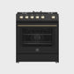 FORNO Espresso Leonardo 30" 5 cu. ft. Gas Range in Black with Antique Brass Handles, FFSGS1116-30BLK
