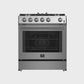FORNO Espresso Leonardo 30" 5 cu. ft. Gas Range in Stainless Steel with Silver Handles, FFSGS1116-30