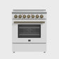 FORNO Paolo 30" 4.38 cu. ft. Freestanding Electric Range in White with Antique Brass Handles, FFSEL6011-30WHT