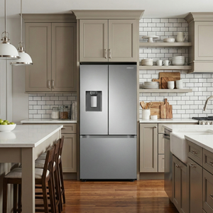 SAMSUNG 30" 22 cu. ft. Standard Depth 3-Door French Door Smart Refrigerator with External Water/Ice Dispenser in Fingerprint Resistant Stainless Steel
