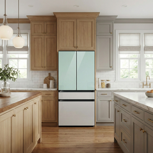 SAMSUNG Bespoke 36" 29 cu. ft. Standard Depth 4-Door French Door Smart Refrigerator with Beverage Center™ in Morning Blue and White Glass