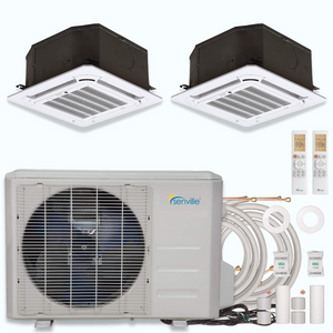 Senville AURA 27,000 BTU Ceiling Cassette 2 Zone Ductless Mini Split - 230V - 23 SEER2 - Energy Star, SENA-30HF-DIC-918