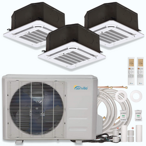 Senville AURA 36,000 BTU Ceiling Cassette 3 Zone Ductless Mini Split - 230V - 23 SEER2 - Energy Star, SENA-36HF-TIC121212