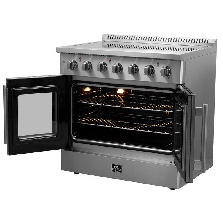 Forno Package - 36" Electric French Door Range, Wall Mount Range Hood and Refrigerator, AP-FFSEL6917-36-3PK-1