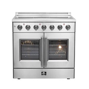 FORNO Package - 36" Electric French Door Range, Wall Mount Range Hood, Refrigerator and Dishwasher, AP-FFSEL6917-36-4PK-1