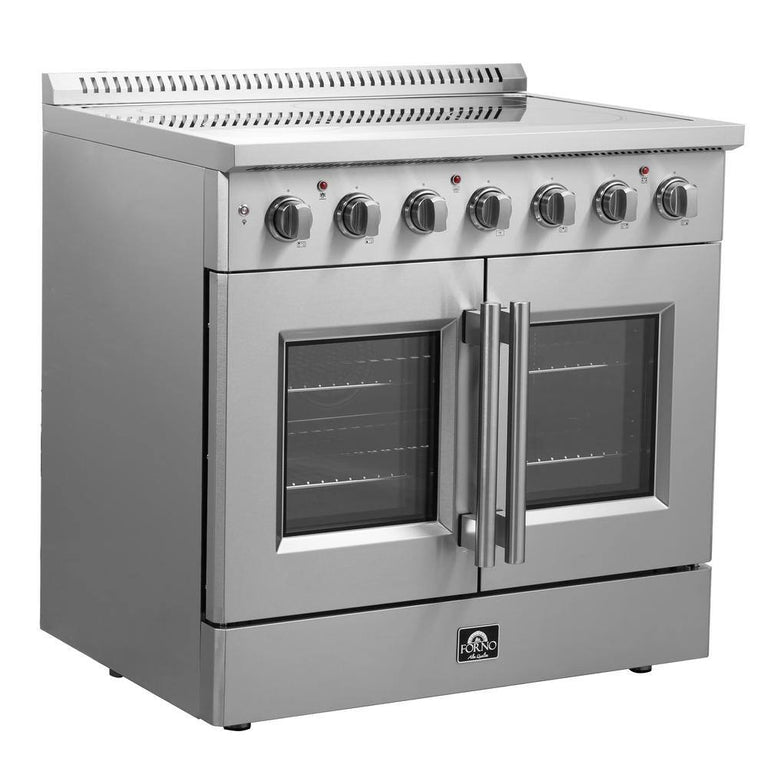 Forno Package - 36" Electric French Door Range, Wall Mount Range Hood, Refrigerator and Dishwasher, AP-FFSEL6917-36-4PK-1