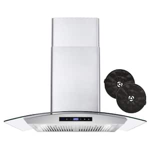 Cosmo 30" 380 CFM Convertible Wall Mount Range Hood with Glass Canopy, Push Button Controls and Carbon Filter Kit, COS-668WRC75-DL