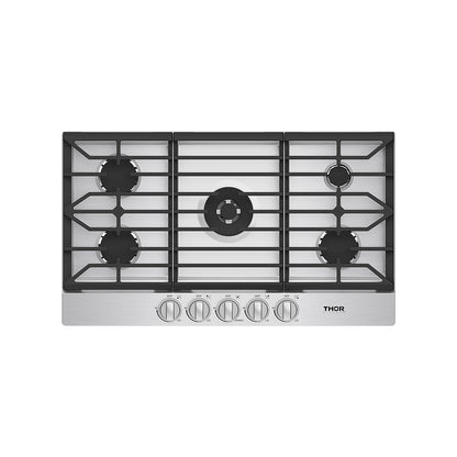 THOR 36" Professional Gas Cooktop with Stainless Knobs, TGC36F