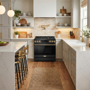 Gordon Ramsay by THOR Kitchen 36" 6.0 cu. ft. Professional Natural Gas Range with Tilt Panel Touch Control, Self-Clean and Air Fry in Matte Black with Bronze Accents, RSG36B-BRZ