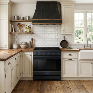 Gordon Ramsay by THOR Kitchen 36" 6 cu. ft. Professional Electric Range with 5 Burners in Black with Blue Accents, RSE36PB-BLU