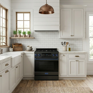 Gordon Ramsay by THOR Kitchen 30" 4.55 cu. ft. Professional Propane Gas Range with Tilt Panel Touch Control and Self-Clean in Matte Black with Navy Blue Accents, RSG30BLP-BLU