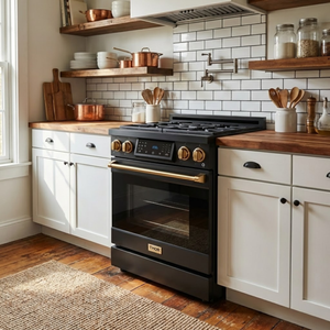 Gordon Ramsay by THOR Kitchen 30" 4.55 cu. ft. Professional Propane Gas Range with Tilt Panel Touch Control and Self-Clean in Matte Black with Bronze Accents, RSG30BLP-BRZ