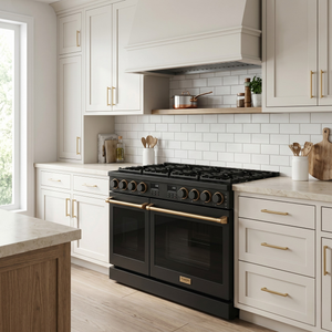THOR Kitchen Contemporary 48" 7.6 cu. ft. Propane Gas Range with Convection Oven in Black with Bronze Accents, ARG48BLP-BRZ