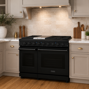 THOR Kitchen Professional 48" 6.75 cu. ft. Natural Gas Range, 6 Sealed Burners with Griddle in Matte Black, LRG4807UB