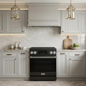 Gordon Ramsay by THOR Kitchen 30" 4.55 cu. ft. Professional Electric Range with Tilt Panel Touch Control, Self-Clean and Air Fry in Matte Black with Stainless Steel Accents, RSE30B-SS