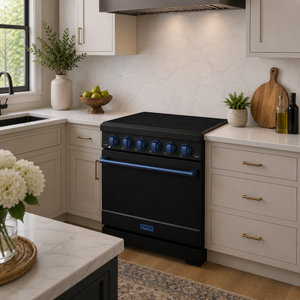 Gordon Ramsay by THOR Kitchen 30 Inch Professional Electric Range, 5 Element, Convection Oven in Matte Black with Blue Accents, RSE30PB-BLU