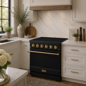 Gordon Ramsay by THOR Kitchen 30 Inch Professional Electric Range, 5 Element, Convection Oven in Matte Black with Bronze Accents, RSE30PB-BRZ