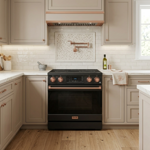 Gordon Ramsay by THOR Kitchen 36" 6.0 cu. ft. Professional Electric Range with Tilt Panel Touch Control, Self-Clean and Air Fry in Matte Black with Rose Gold Accents, RSE36B-RSG