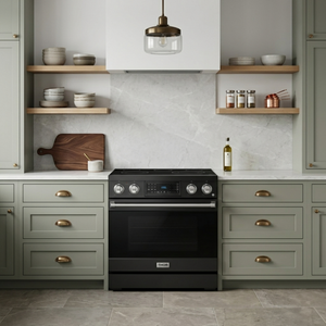 Gordon Ramsay by THOR Kitchen 36" 6.0 cu. ft. Professional Electric Range with Tilt Panel Touch Control, Self-Clean and Air Fry in Matte Black with Stainless Steel Accents, RSE36B-SS