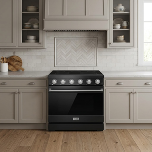 Gordon Ramsay by THOR Kitchen 36" 6 cu. ft. Professional Electric Range with 5 Burners in Black with Stainless Steel Accents, RSE36PB-SS