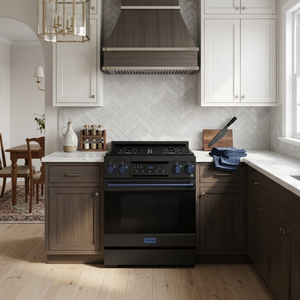 Gordon Ramsay by THOR Kitchen 30" 4.55 cu. ft. Professional Natural Gas Range with Tilt Panel Touch Control and Self-Clean in Matte Black with Navy Blue Accents, RSG30B-BLU