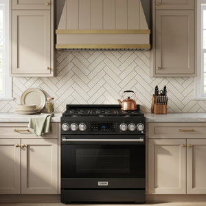 Gordon Ramsay by THOR Kitchen 36" 6.0 cu. ft. Professional Natural Gas Range with Tilt Panel Touch Control, Self-Clean and Air Fry in Matte Black with Stainless Steel Accents, RSG36B-SS