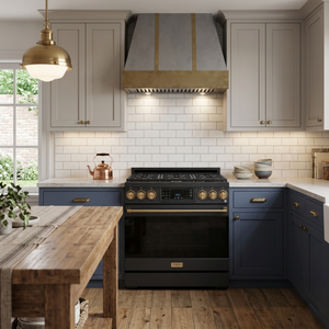 Gordon Ramsay by THOR Kitchen 36" 6.0 cu. ft. Professional Propane Gas Range with Tilt Panel Touch Control, Self-Clean and Air Fry in Matte Black with Bronze Accents, RSG36BLP-BRZ