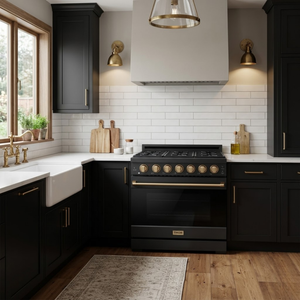 Gordon Ramsay by THOR Kitchen 36" 6 cu. ft. Professional Natural Gas Range with 6 Sealed Burners in Black with Bronze Accents, RSG36PB-BRZ