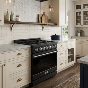 Gordon Ramsay by THOR Kitchen 36" 6 cu. ft. Professional Natural Gas Range with 6 Sealed Burners in Black with Stainless Steel Accents, RSG36PB-SS