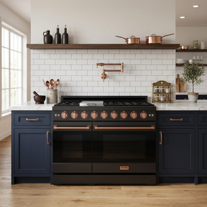 Gordon Ramsay by THOR Kitchen 48" 6.8 cu. ft. Professional Propane Gas Range in Matte Black with Rose Gold Accents, RSG48EBLP-RSG