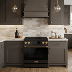 Gordon Ramsay by THOR Kitchen 30" Induction Range in Black Matte with Bronze Accents, RSI30B-BRZ