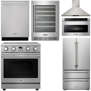 THOR Kitchen Package - 30" Electric Range, Range Hood, Microwave, Refrigerator, Dishwasher, Wine Cooler, AP-ARE30-8