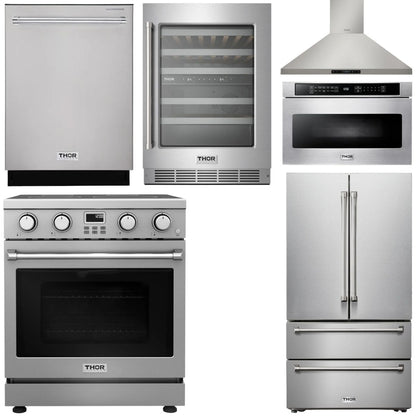THOR Kitchen Package - 30" Electric Range, Range Hood, Microwave, Refrigerator, Dishwasher, Wine Cooler, AP-ARE30-8