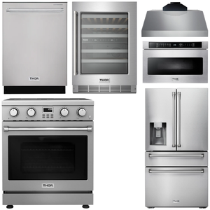 THOR Kitchen Package - 30" Electric Range, Range Hood, Microwave, Refrigerator with Water and Ice Dispenser, Dishwasher, Wine Cooler, AP-ARE30-C-10