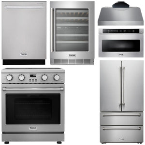 THOR Kitchen Package - 30" Electric Range, Range Hood, Microwave, Refrigerator, Dishwasher, Wine Cooler, AP-ARE30-C-6