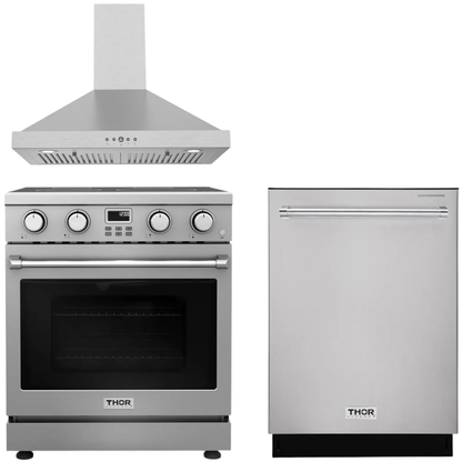 THOR Kitchen Package - 30" Electric Range, Wall Mount Range Hood, Dishwasher, AP-ARE30-TRH3035-3