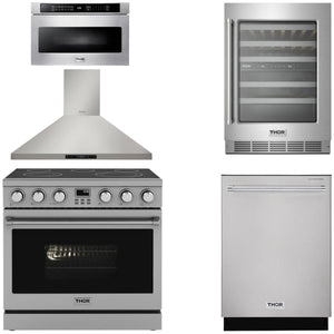 THOR Contemporary Package - 36" Electric Range, Range Hood, Dishwasher, Microwave and Wine Cooler, AP-ARE36-C109