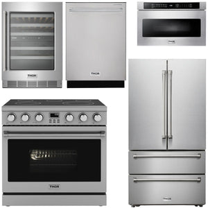 THOR Contemporary Package - 36" Electric Range, Refrigerator, Dishwasher, Microwave and Wine Cooler, AP-ARE36-C125