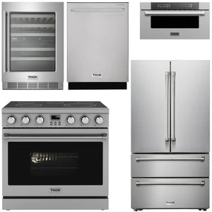 THOR Contemporary Package - 36" Electric Range, Refrigerator, Dishwasher, Microwave and Wine Cooler, AP-ARE36-C126