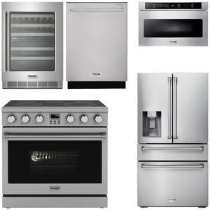THOR Contemporary Package - 36" Electric Range, Refrigerator, Dishwasher, Microwave and Wine Cooler, AP-ARE36-C129