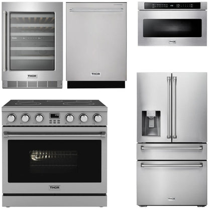 THOR Contemporary Package - 36" Electric Range, Refrigerator, Dishwasher, Microwave and Wine Cooler, AP-ARE36-C129