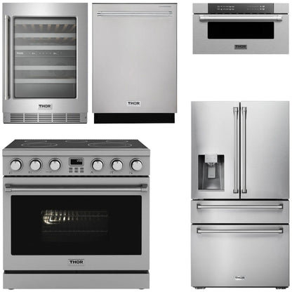 THOR Contemporary Package - 36" Electric Range, Refrigerator, Dishwasher, Microwave and Wine Cooler, AP-ARE36-C130