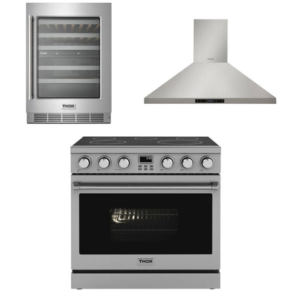 THOR Contemporary Package - 36" Electric Range, Range Hood and Wine Cooler, AP-ARE36-C22