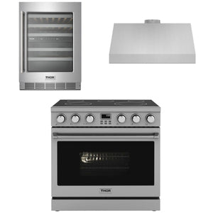 THOR Contemporary Package - 36" Electric Range, Range Hood and Wine Cooler, AP-ARE36-C23