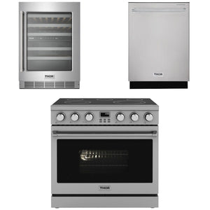 THOR Contemporary Package - 36" Electric Range, Dishwasher and Wine Cooler, AP-ARE36-C33