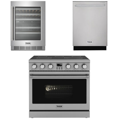 THOR Contemporary Package - 36" Electric Range, Dishwasher and Wine Cooler, AP-ARE36-C33